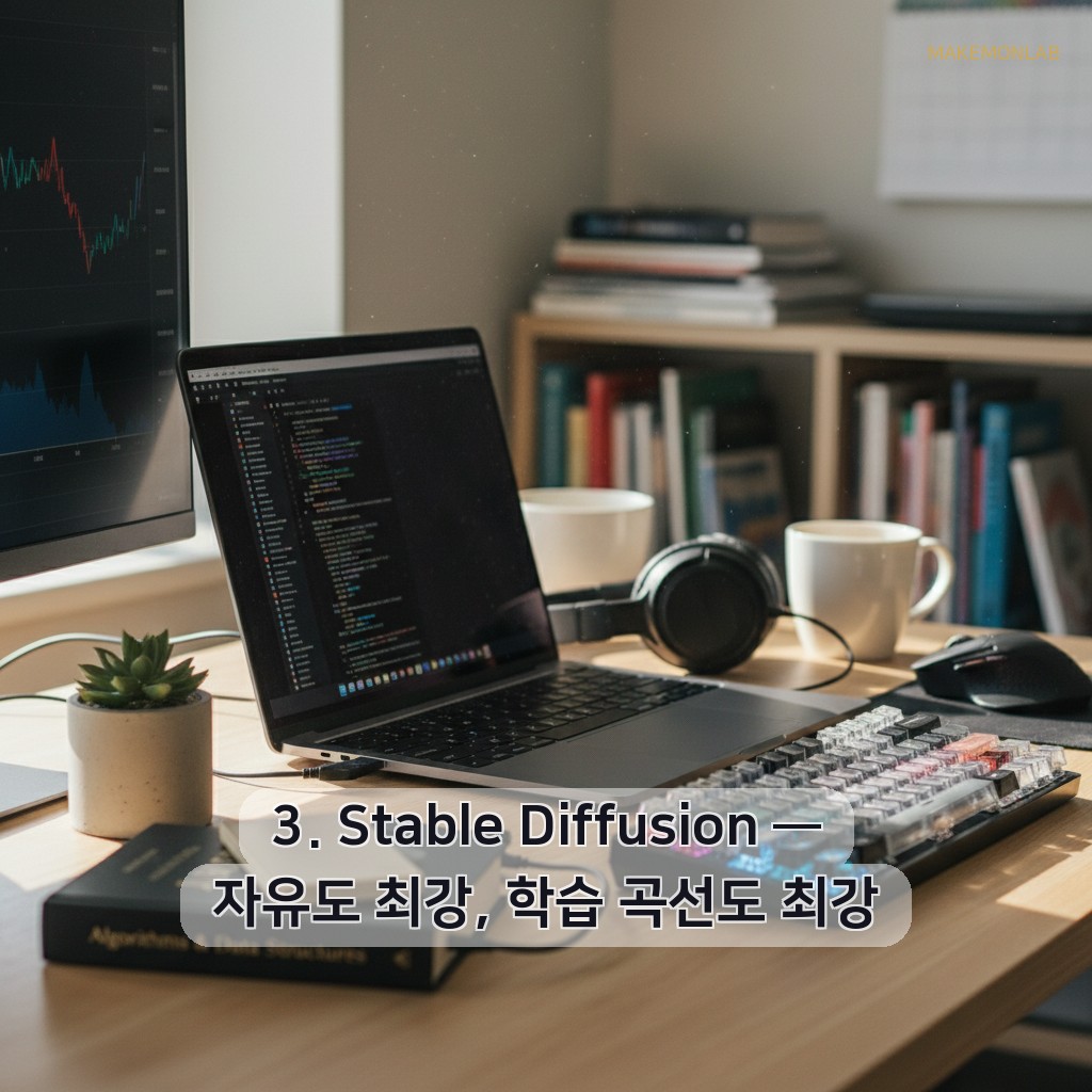 Midjourney vs Stable Diffusion vs Gemini 2.5 Flash Image - 3. Stable Diffusion — 자유도 최강, 학습 곡선도 최강