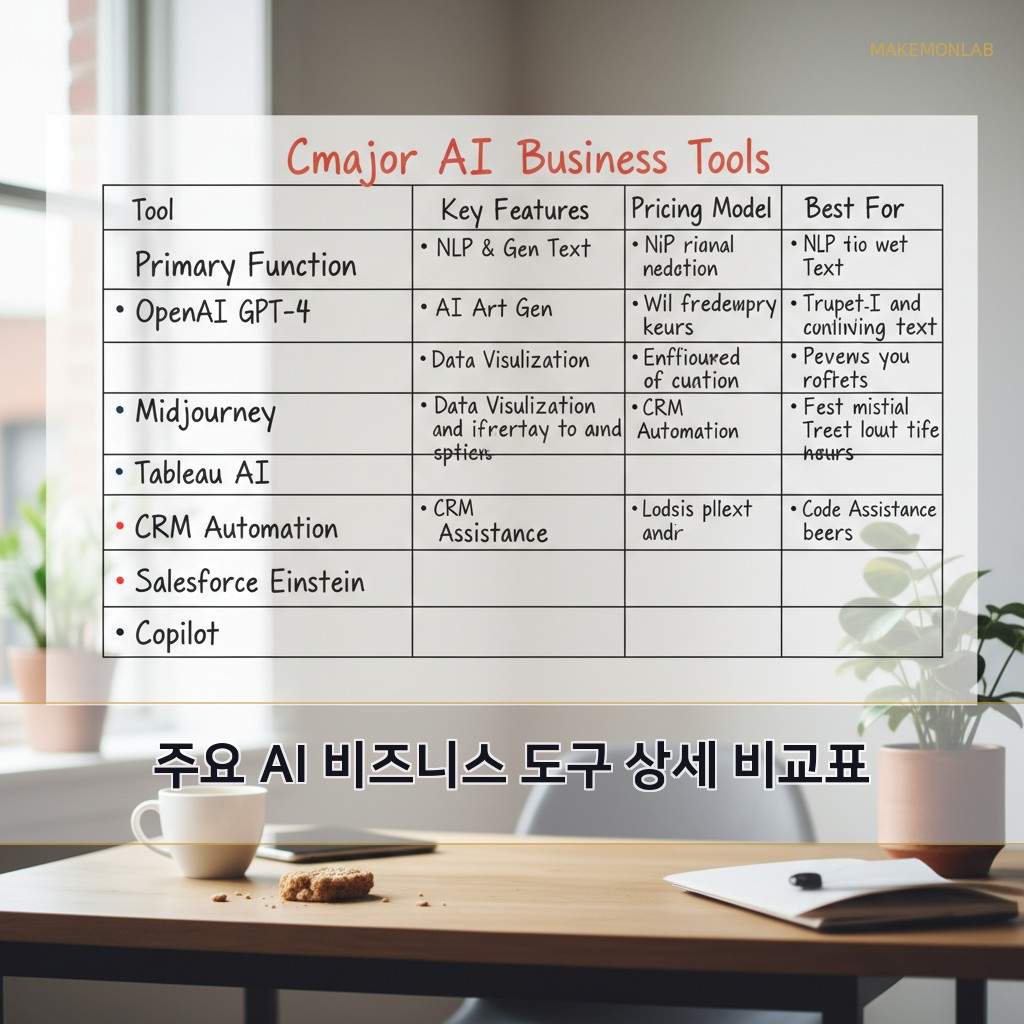 2026년 최고의 AI 비즈니스 도구 비교 - 주요 AI 비즈니스 도구 상세 비교표