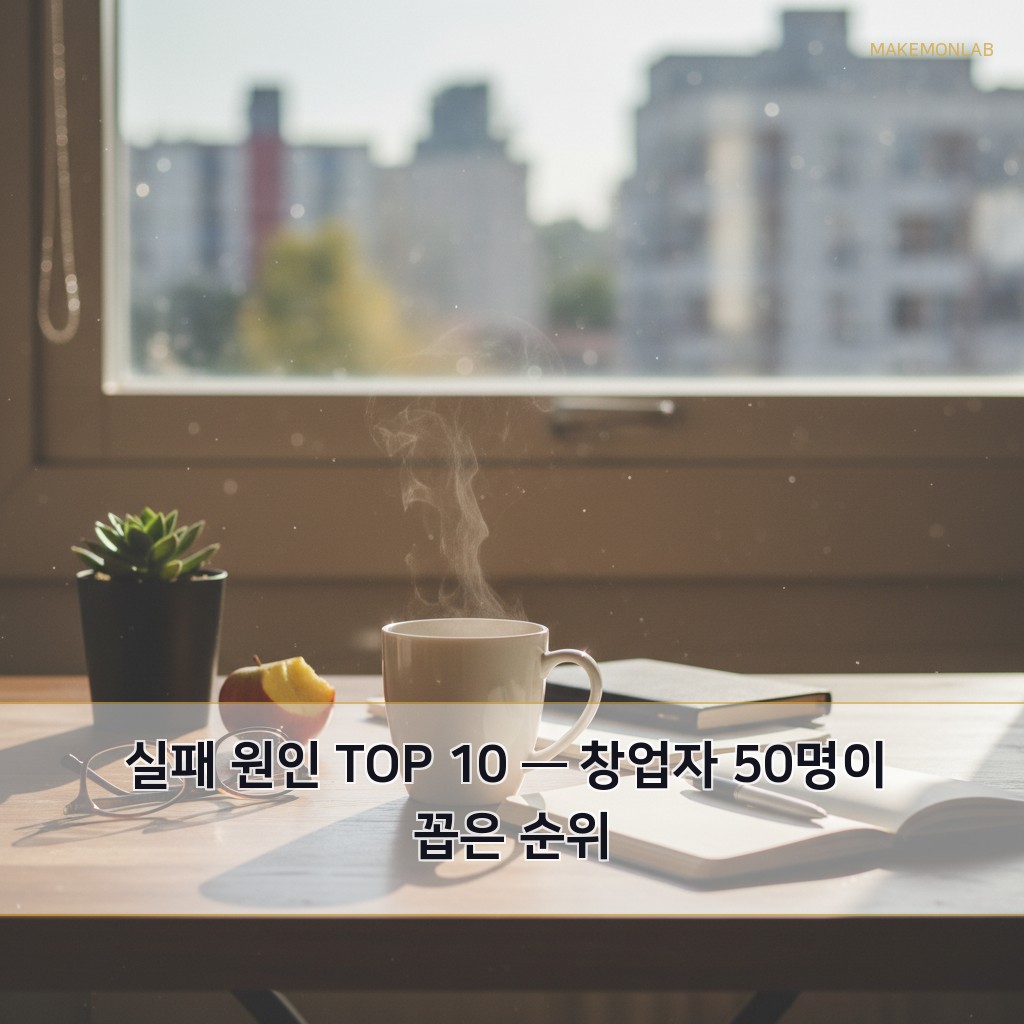 실패한 사업에서 배운 것들 - 실패 원인 TOP 10 — 창업자 50명이 꼽은 순위