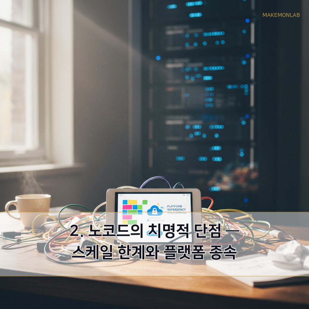 노코드 vs AI 코딩 - 2. 노코드의 치명적 단점 — 스케일 한계와 플랫폼 종속