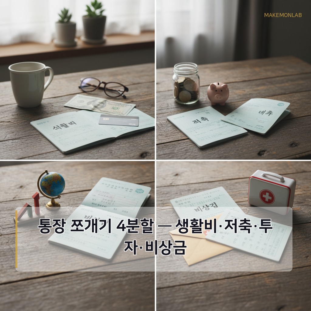 돈 모으는 자동화 시스템 만들기 - 통장 쪼개기 4분할 — 생활비·저축·투자·비상금