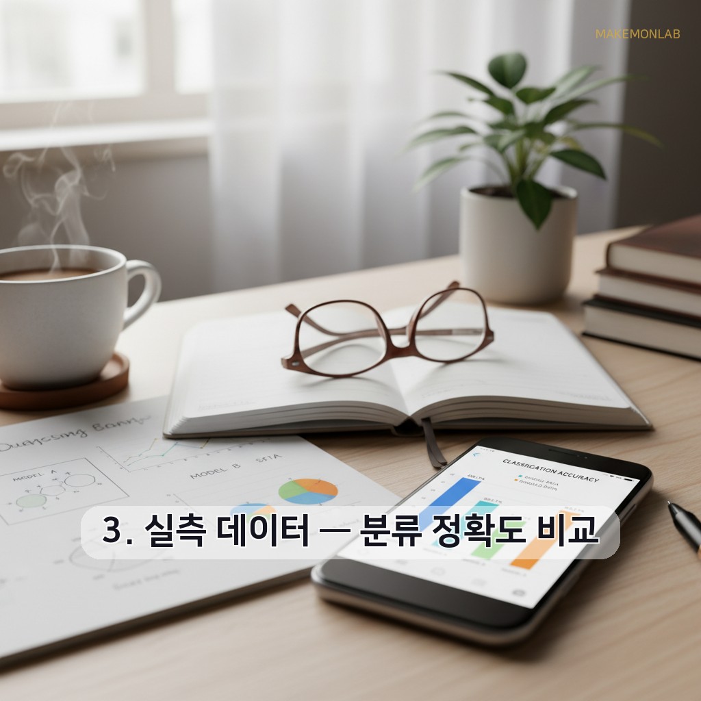 AI 고객 응대 자동화 - 3. 실측 데이터 — 분류 정확도 비교