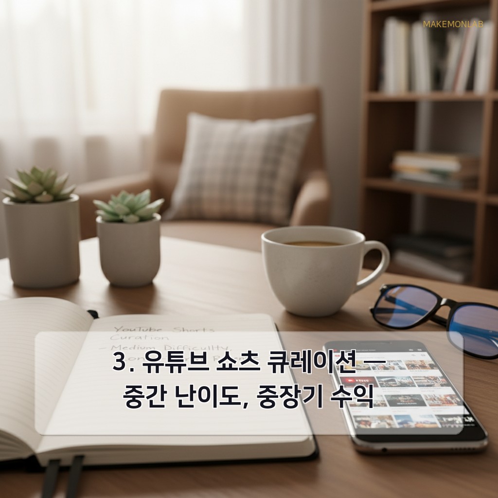 AI로 월 30만원 부업 시작하기 - 3. 유튜브 쇼츠 큐레이션 — 중간 난이도, 중장기 수익