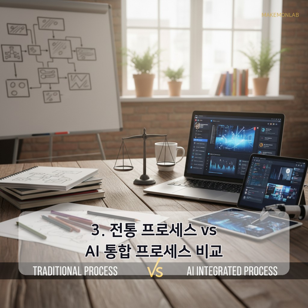 식품 제조업체가 AI로 신제품 기획 기간을 6개월 단축한 실사례 - 3. 전통 프로세스 vs AI 통합 프로세스 비교