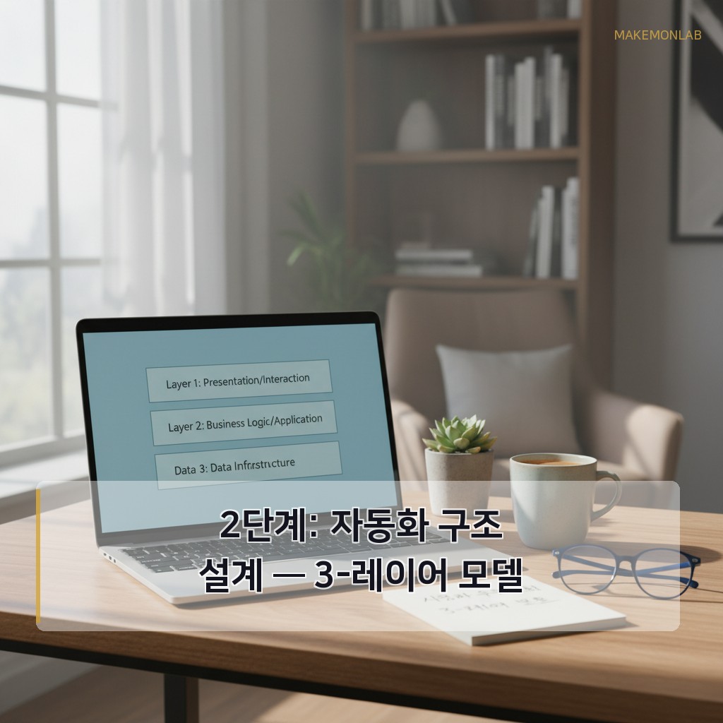 1인 브랜드의 AI 마케팅 달력 자동화 - 2단계: 자동화 구조 설계 — 3-레이어 모델