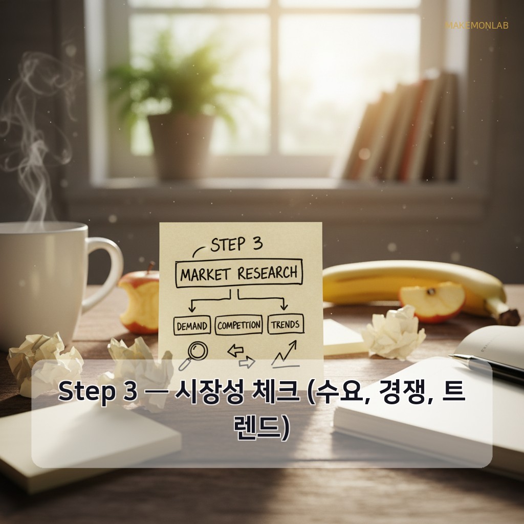 나에게 맞는 창업 아이템 찾기 체크리스트 - Step 3 — 시장성 체크 (수요, 경쟁, 트렌드)