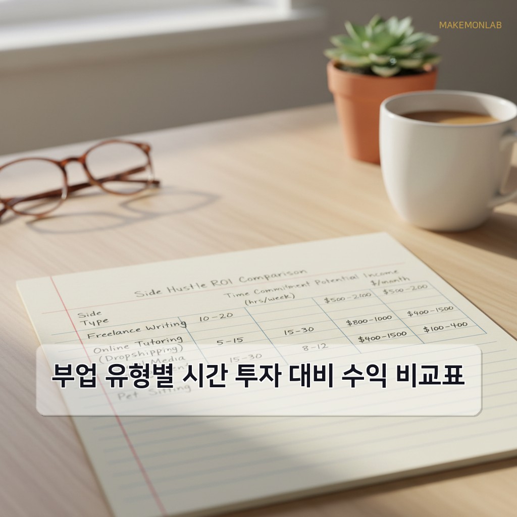 직장인 투잡, 월 100만 원 추가 수입 만드는 현실적인 방법 - 부업 유형별 시간 투자 대비 수익 비교표